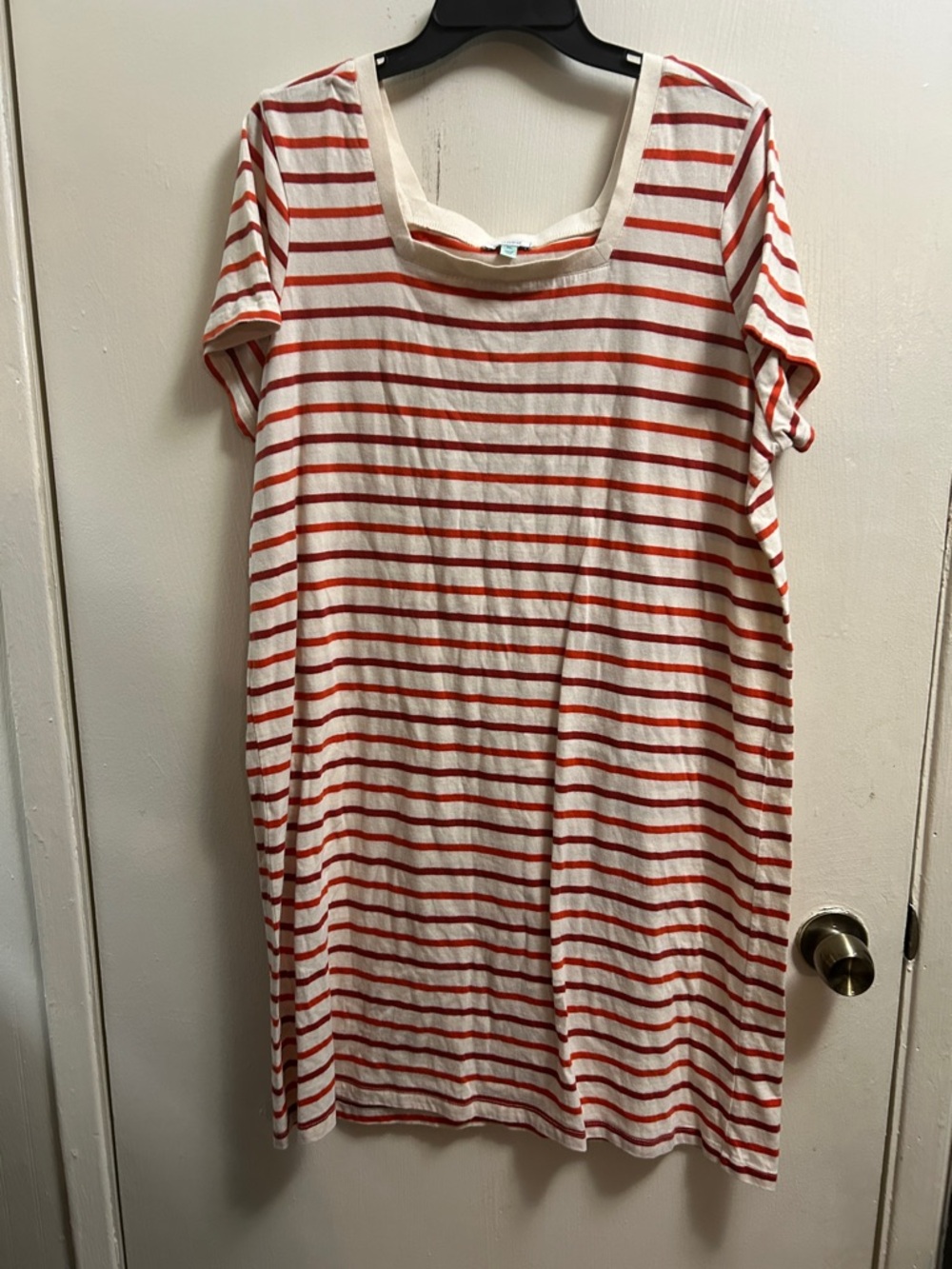Susina 100% Summer Cotton Cream and Red Striped Casual Dress Size XL